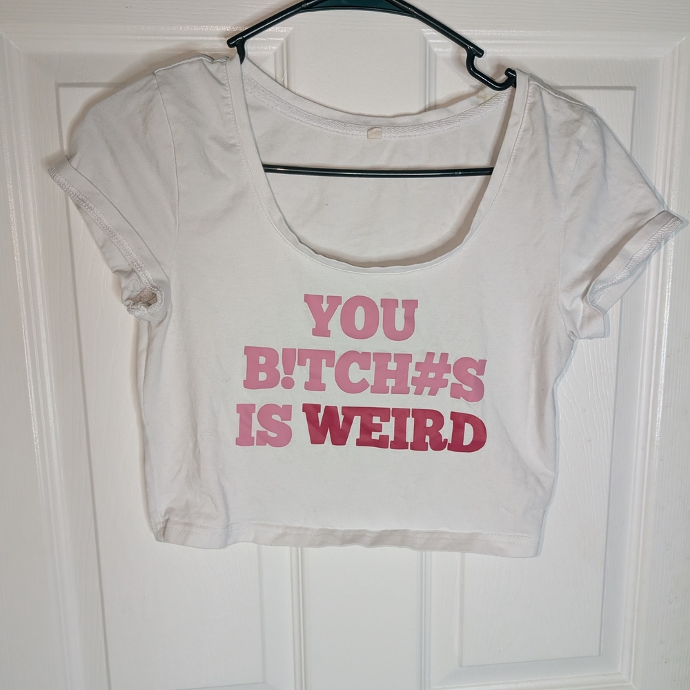 White Graphic Crop Top